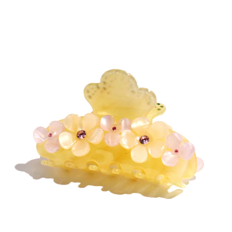 MIO Custom Korean Design Crystal Diamond Hair Claw Flower Printing Decorative Jaw Clamps Rhinestone Acetate Hair Clip Claw