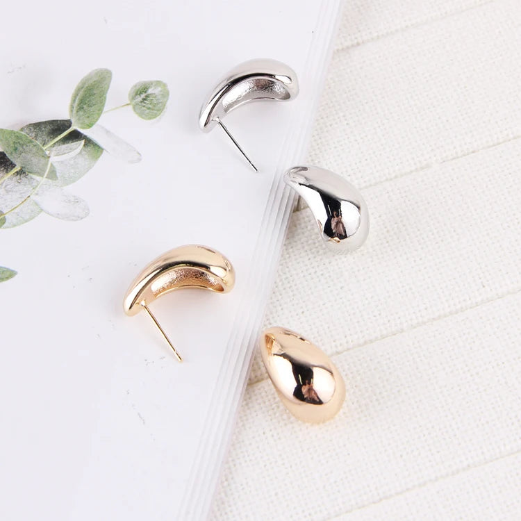 Wholesale Classic Minimalist Fashion Cute Teardrop Dome Women Brass 16k Gold or Rhodium Plating Charm Round Beans Earrings