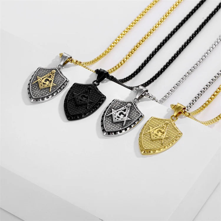 Custom Masonic Necklace Stainless Steel Shield Men Pendant Necklace