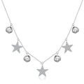 100% Real 925 Sterling Silver Drop Round Cz Star Charm Pendant Necklace for Women Wedding Gift Choker Layer Short Jewelry