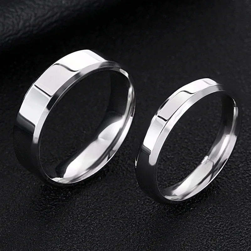 Stainless Steel Simple Couple Rings for Men Women Titanium Steel Inlaid Wedding Engagement Lettering Beveled Glossy Ring