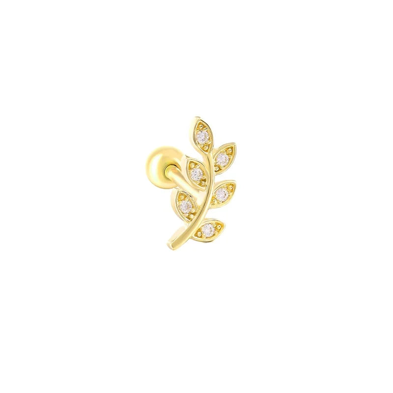 Rainbowking Best-Selling 925 Silver Leaf Micro-Infused Ear Bone Nails Opal Piercing Jewelry Thread Earrings for Women