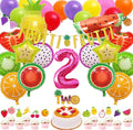 Twotti Frutti Fruit Foil Helium Balloons Toy and Happy Birthday Flags Two Cake Cupcake Toppers for Kids 2nd Birthday Party Decor