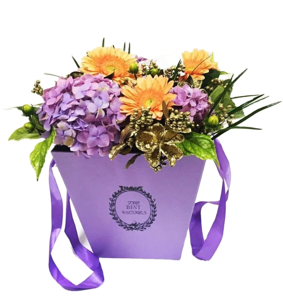 Wholesale Rigid Big Mailing Flower Boxes Trapezoidal Portable Flower Bouquet Bucket Box