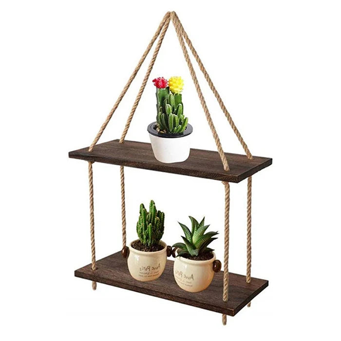 Dropshiping Wall Hanging Shelf for Plants 2 Tier Floating Rope Shelves Boho Wall Decorations for Home Office