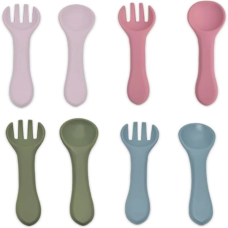 Wholesale Children's Design BPA Free Silicone Forks and Spoons Infant Feeding Training Tableware Set for Babies