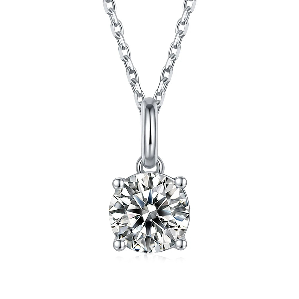 SMN46 RINNTIN Moissanite Pendant Necklace for Women 1.0CT 925 Sterling Silver Round D Color Moissanite Necklace