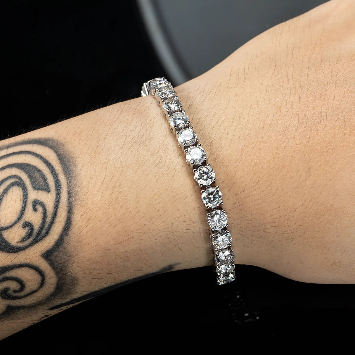 LusterGem Hip Hop Jewelry 2mm-6mm Moissanite Prong Setting S925 Solid Silver Iced Out Tennis Bracelet