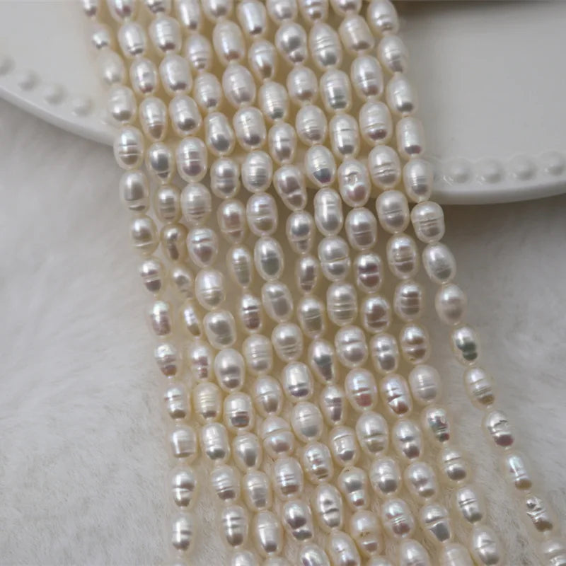 4-5mm Cheap Rice Pearl Bead with Screw Line Loose Strand for Jewelry Making Necklace Bracelet Earrings DIY