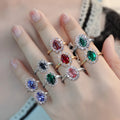 Starsgem Oval Cut Luxury Wedding Rings S925 10k 14k Gold Lab Grown Colorful Diamonds Round halo Engagement Ring