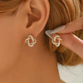 Luxury Simple Pattern Zircon Double Helix Copper Stud Earrings for Women Trendy Zircon Perfect Anniversary Gift Wholesale