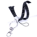 Cheap OEM Anti Loss Black Round Bling Beaded Crystal Rhinestone Silk Screen Printing Phone Chain case Neck Lanyard with Key Ring