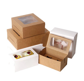 Kraft Paper Muffin Cake Box With Cake Tray Party Wedding Birthday Dessert Packaging Case White Brown Box for Cupcake