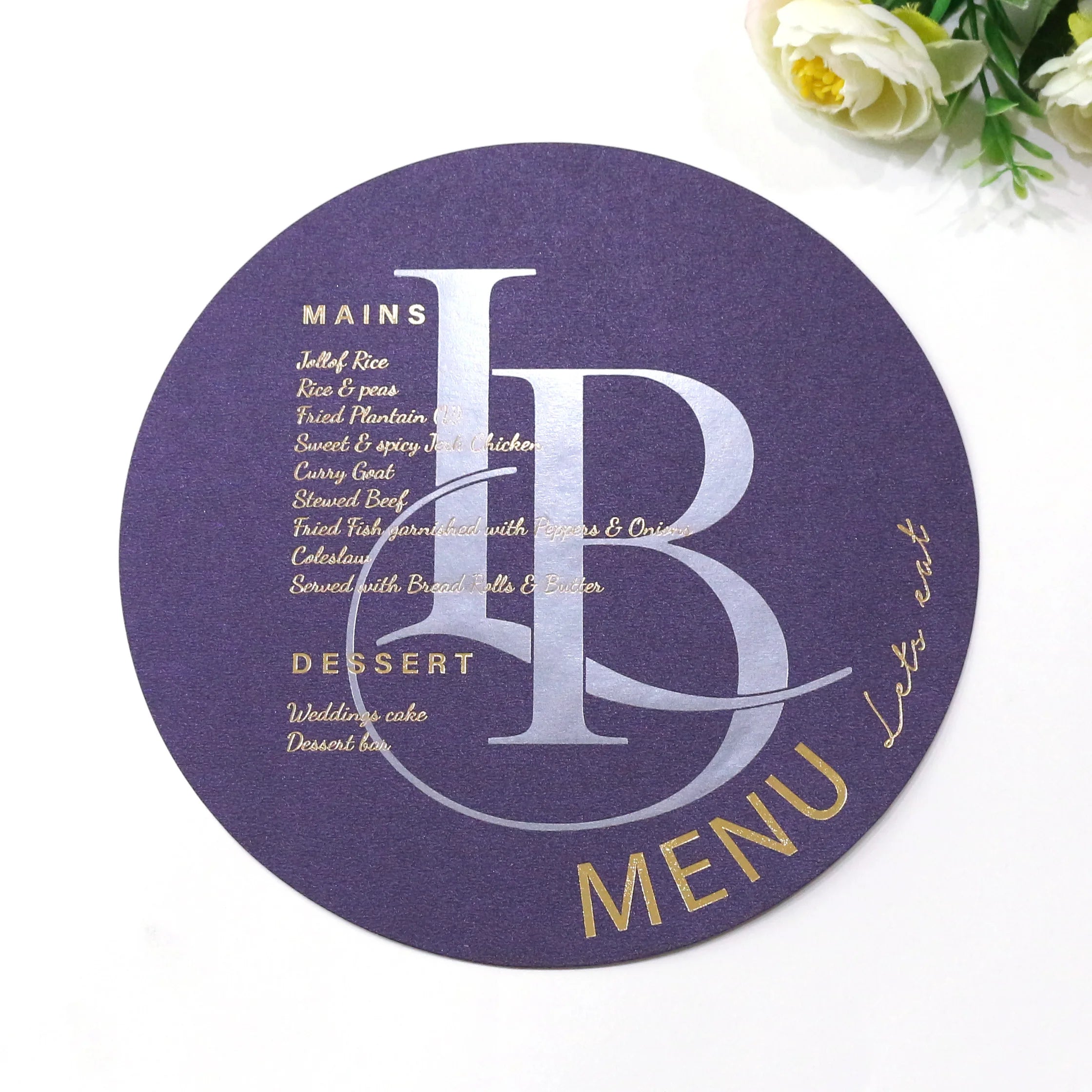 Custom Print Purple Round Shape Menu Cards Wedding Party Paper Menu for Guest
