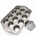 Non-stick 12 Cups 3 Shape Options Flower/ Square/ Round Muffin Baking Pan with Removable Bottom Cupcake Mold with Grip Bakeware