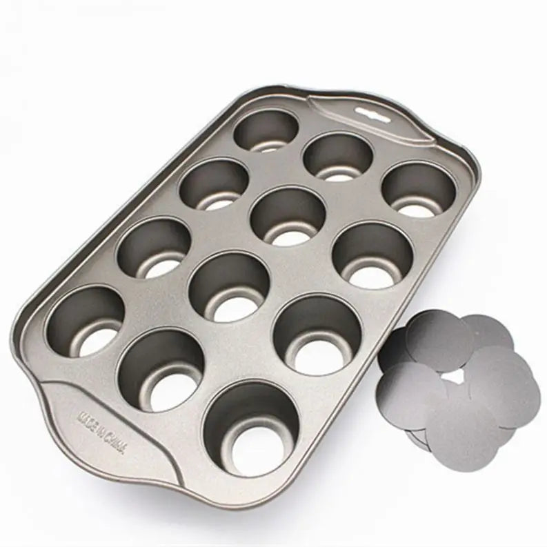 Non-stick 12 Cups 3 Shape Options Flower/ Square/ Round Muffin Baking Pan with Removable Bottom Cupcake Mold with Grip Bakeware