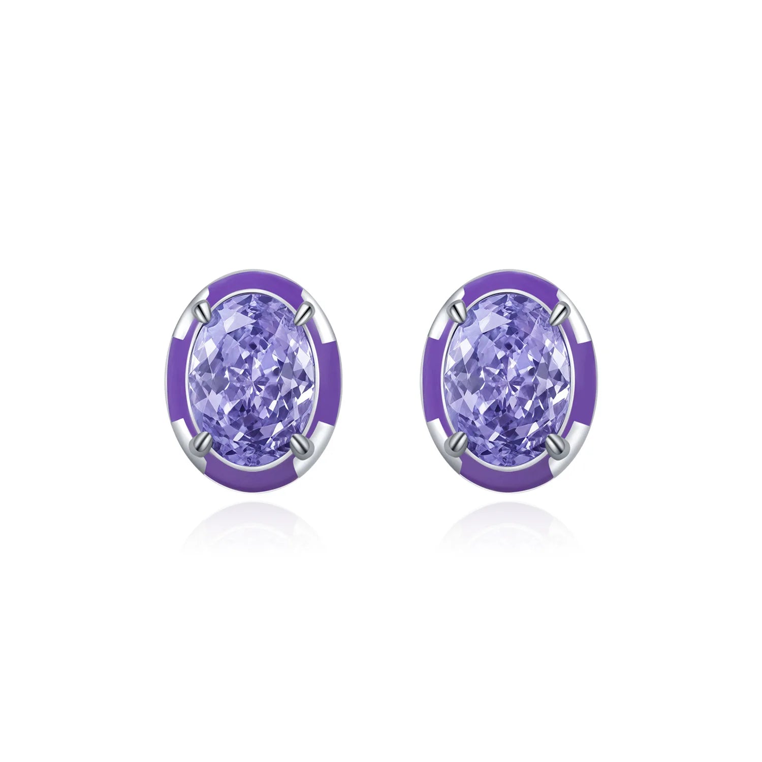 Light Luxury Oval Zirconia Earrings 925 Sterling Silver Lavender Enamel Crushed Ice Cut Zircon Stud Earrings for Women