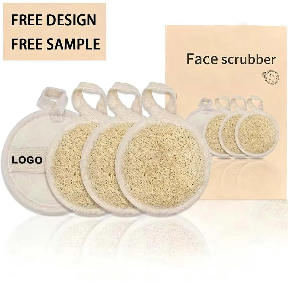 Custom Logo Loofah Sponge Pad - Natural Loofah Wholesale Biodegradable Durable Exfoliating Facial Cleansing Ball