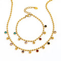 Joolim 18K Gold Plated Colorful Glass Stone Tassel Pendant Bead Chain Necklace Stainless Steel Jewelry Wholesale Bracelet Set