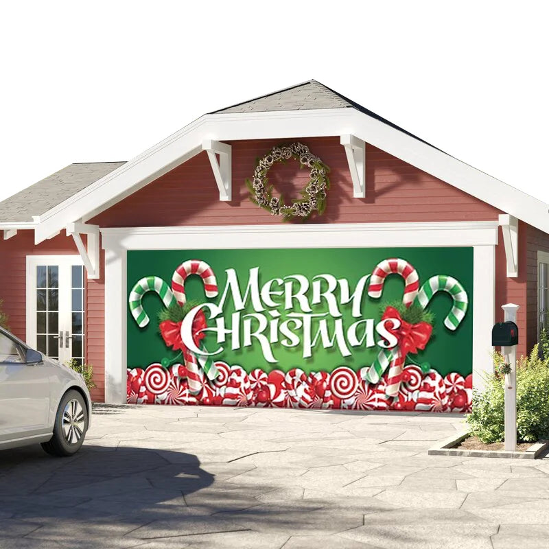 Happy Merry Christmas Garage Door Banner Cover  7x8ft Christmas Decoration Garage Door Banner