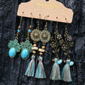 Vintage Bohemian Antique Hollow Geometric Ethnic Retro Big Round Dangle Women's Earrings Set 3-Pair Turquoise Eco-Friendly