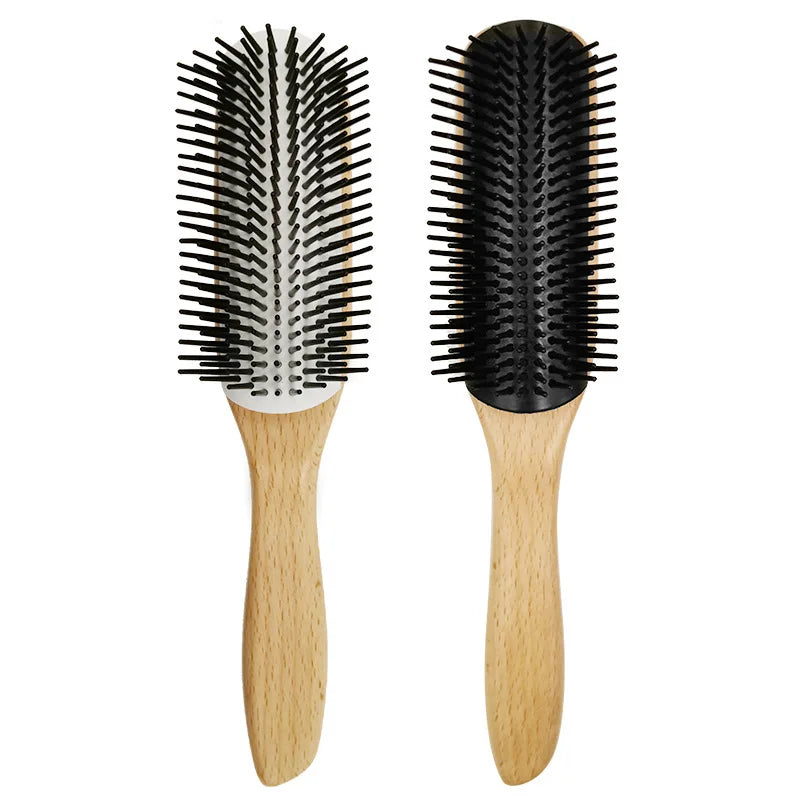 Wholesale Professional Bamboo Handle Nylon Cushioned Hairbrush Detachable Head 9 Row Vent Styling Hair Comb Brush