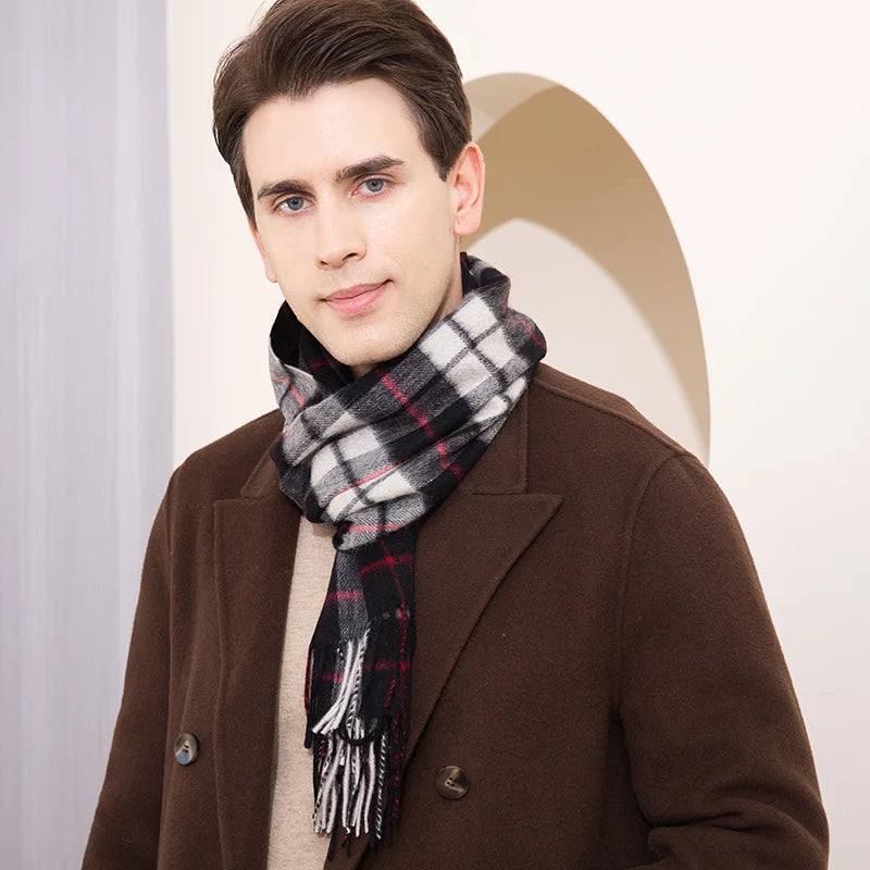 2024 Long Autumn Tartan Style Soft Luxury Wool Scarf Warm Women Plaid Pattern Merino Wool Fashion