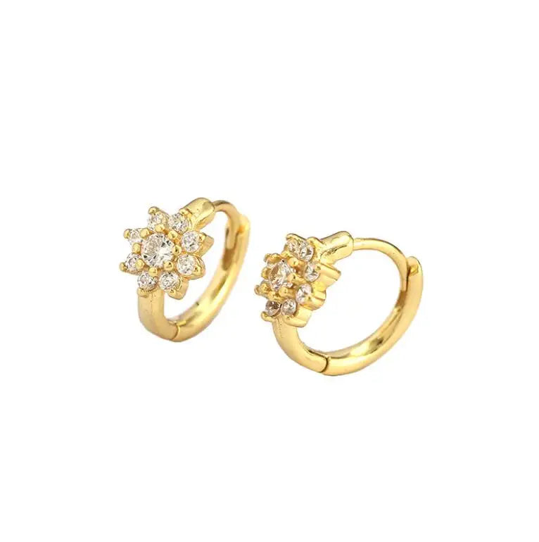 925 Silver Crystal Flower Cluster Huggie Hoop Earrings 18K Gold Plated Korean Zircon Earrings for Women