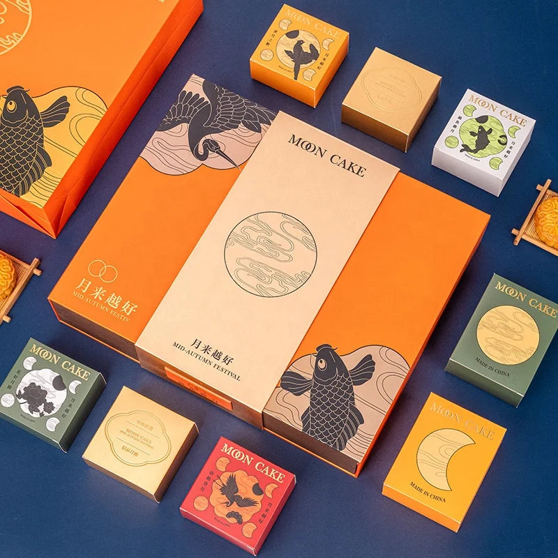 Custom logo Paper Moon Cake Box Packaging with Handle Top Quality Bakery Packaging Box Boxes for Cakes Packing