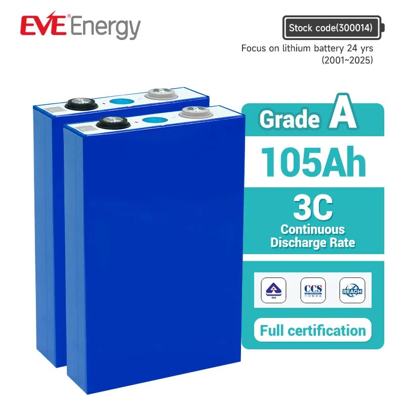 EVE EU STOCK LF105 105Ah 4000cycles 3.2V Lithium Ion Lifepo4 Solar Battery Foldable Lithium Electric Scooter Lifepo4 Batteries
