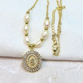 2022 New 18K Gold Plated Rainbow Zirconia Religious Jewelry Pearl Chain Virgin Mary Pendant Necklace