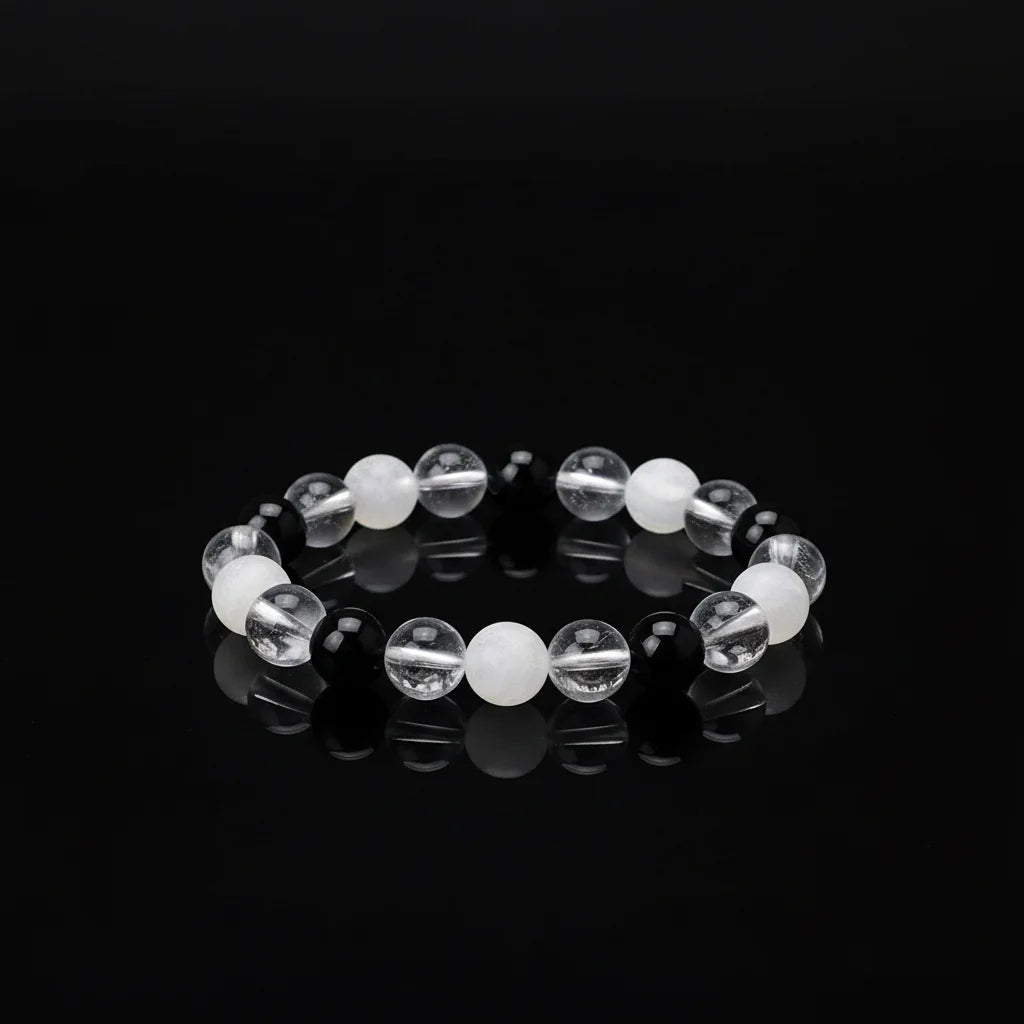 10mm Natural Clear Quartz Blue Lace Agate Black Tourmaline Round Yoga Beads Stretch Bracelet
