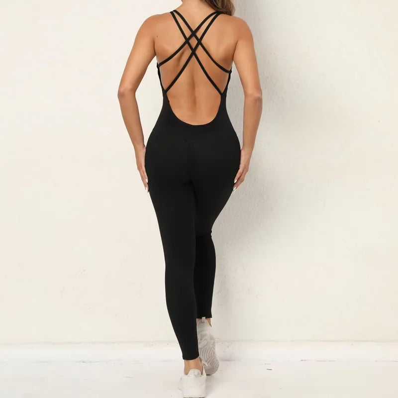 Wholesale Custom High-Impact Sports Bodysuits & Jumpsuits for Women Beautiful Back Fitness Wear Hip Lifting Yoga Gear