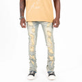 Custom Vintage Style Ripped Washed Blue Flared Stacked Jeans Denim for Men