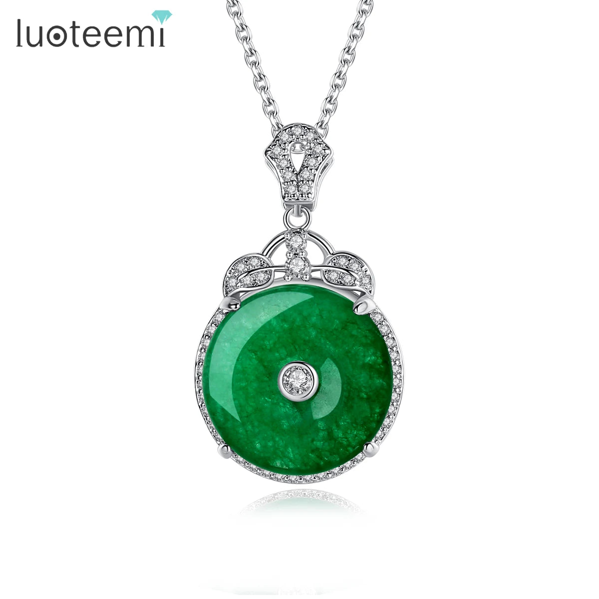LUOTEEMI Chinese Vintage Jade Women Pendant Necklace 3A Cubic Zircon Necklaces Luxulry Jewelry