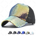 Wholesale 5 Panel Custom Logo Snapback Baseball Caps 100% Polyester Sequin Front Mesh Adjustable