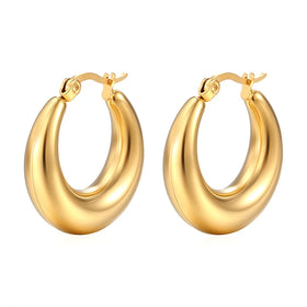 Minimalist Gold Hoop Earrings 18k Gold Plated Large Thick Earrings Hoops Stainless Steel Pvd Retro Oval Chunky Hoop Earrings
