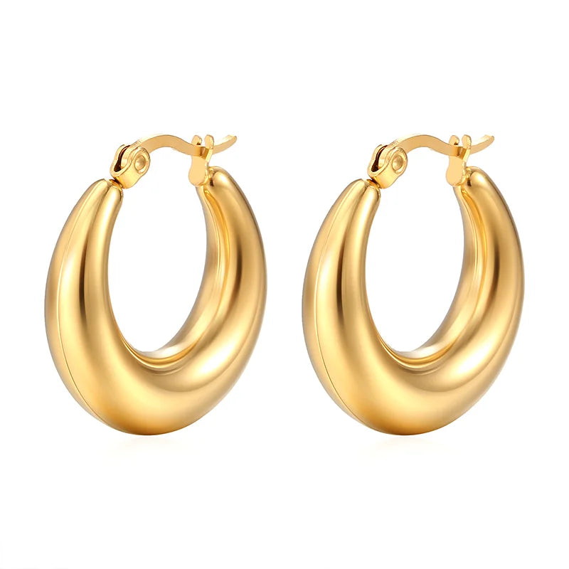 Minimalist Gold Hoop Earrings 18k Gold Plated Large Thick Earrings Hoops Stainless Steel Pvd Retro Oval Chunky Hoop Earrings