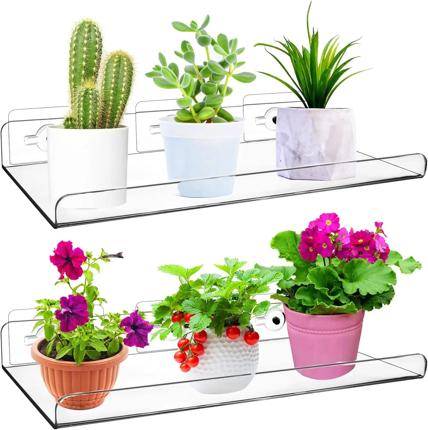 2-Piece 12-Inch Acrylic Window Sill Extender Removable Indoor Plant Shelf Suction Cup Holder Window Planter Boxes Plants Display