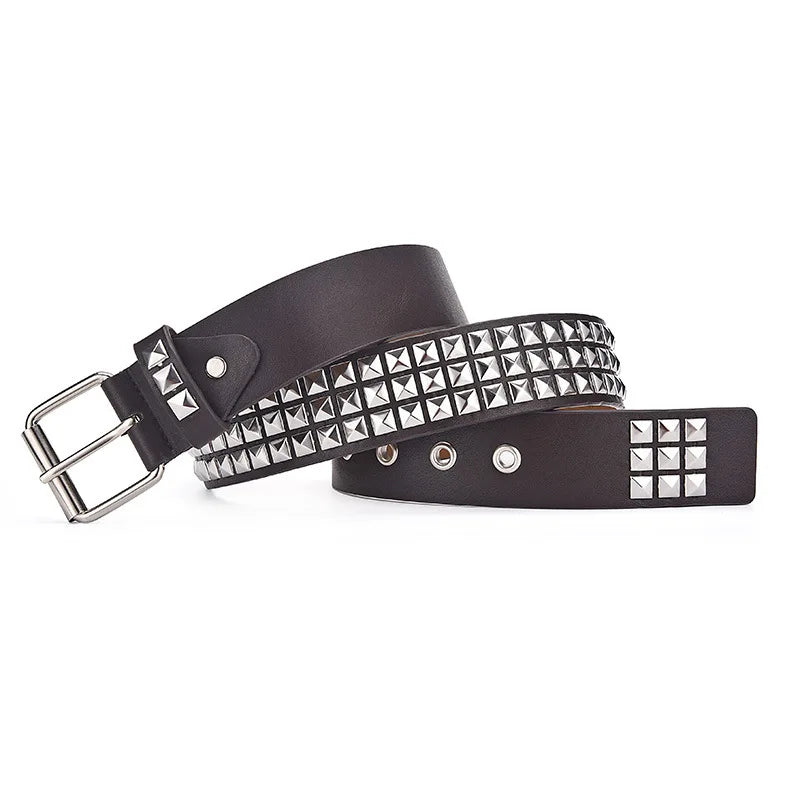 Women & Men Studded Belt Punk Rock With Pin Buckle Woman Metal Belt Black Fashion Cubic Pyramid Rivet Belt