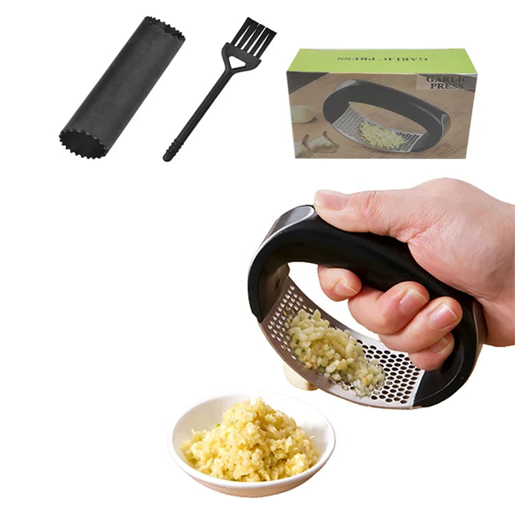 Hot Sale Manual Stainless Steel Garlic Press Garlic Mincer Crusher Peeler Galic Press With Handle