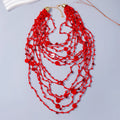 KAIMEI 2025 New Arrival Fashion Jewelry Summer New Multi Layer Handmade Rice Bead Necklace Set Red Layered Long Beaded Necklaces