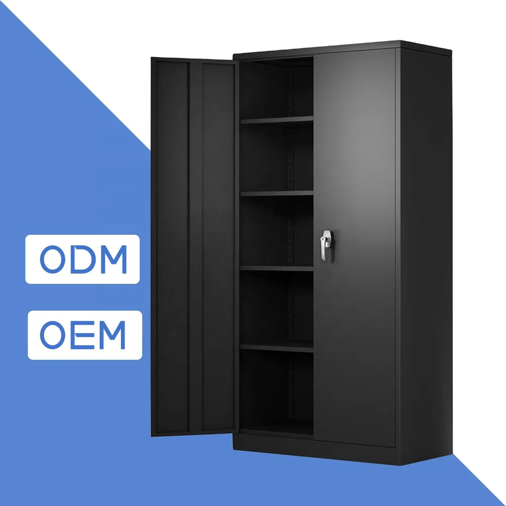 Office Metal Storage Cabinet Black Swing Door Filing Cabinet with 4 Adjustable Shelves Key Lock Assembled