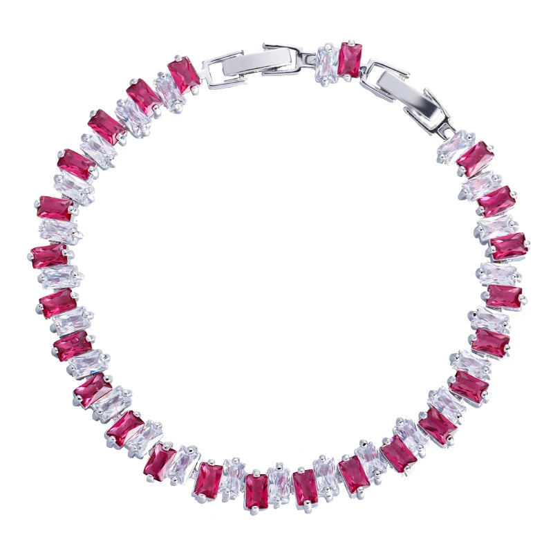 Fashion Tennis Bracelet Two Mixed Color Baguette Cut Cubic Zirconia Crystal Tennis Bracelet for Women Lady Costume Jewelry Gift