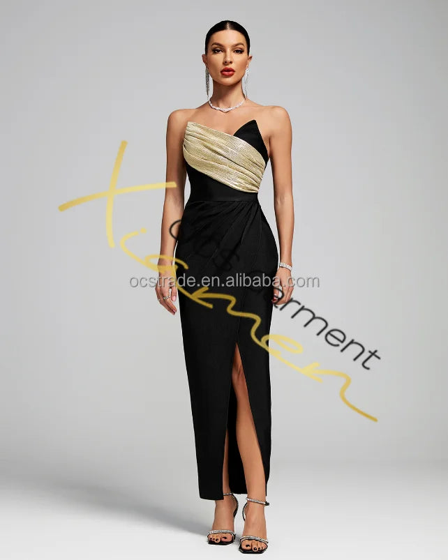 Ocstrade Para Mujeres Evening Dress for Women 2024 Off the Shoulder High Slit Patchwork Evening Dresses Bandage Dress Bodycon