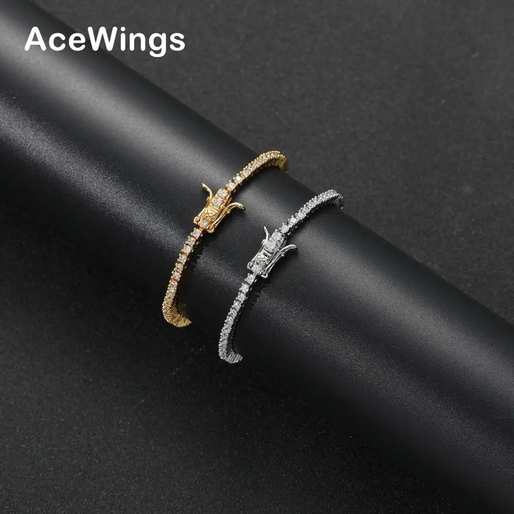 BB210   2mm  6"  7"  Brass Zircon Tennis Bracelet Hip Hop Jewelry Gold Silver CZ Bracelet Iced Out