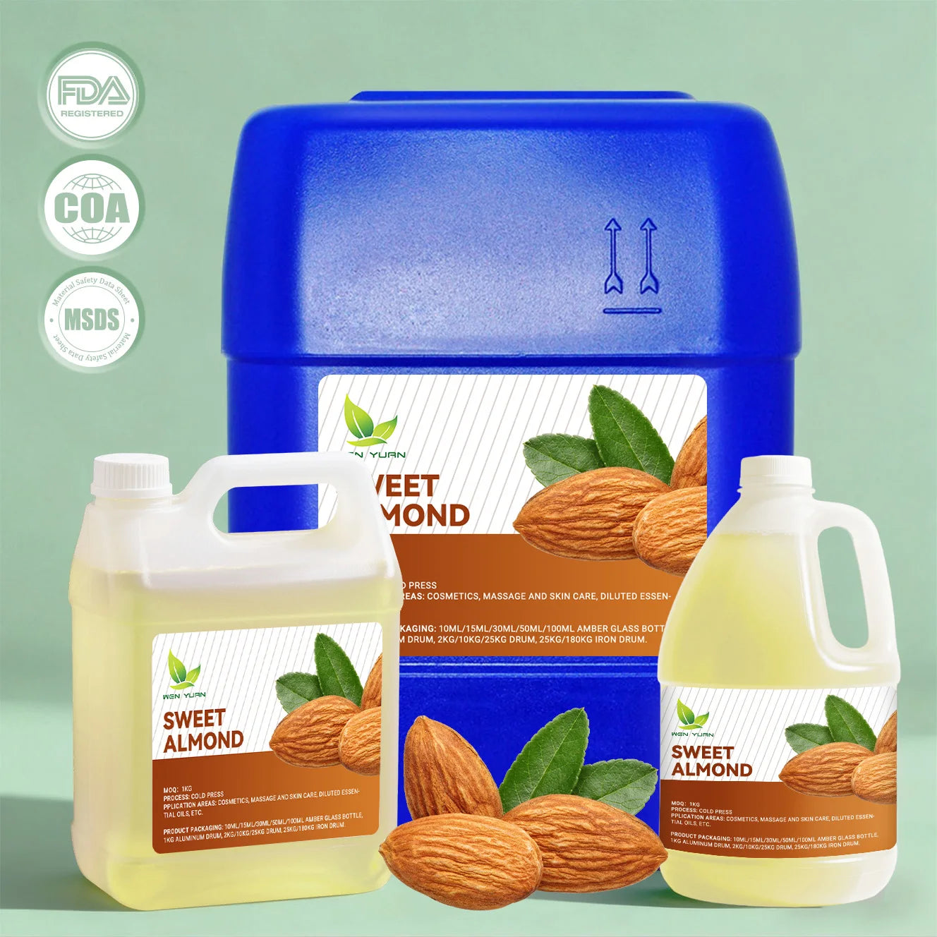 Bulk Cold Pressed Sweet Almond Oil Refined for Massage Skincare Essential Oil Carrier MSDS COA Certified Manufacturer Supply