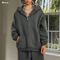 Men Winter Vintage Breathable Oversized Zipper Tracksuit Sweatsuit Unisex Drop Shoulder 100% Cotton 380G Knitted Distressed
