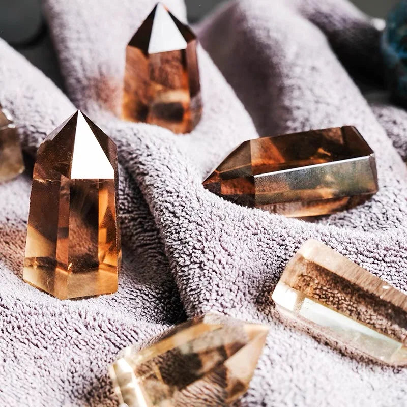 Wholesale Natural Tea Healing Crystal Wand Polishing Crystal Crafts Smoky Quartz Point for Home Decoration