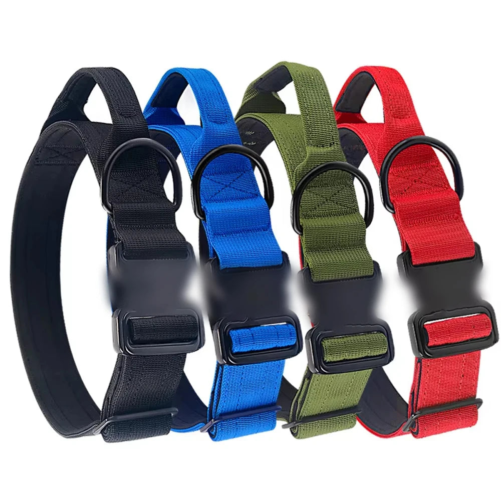Personalized Tactical Dog Training Collar Nylon Adjustable Quick Release De Perros Collar with Handle for Medium Large Dogs